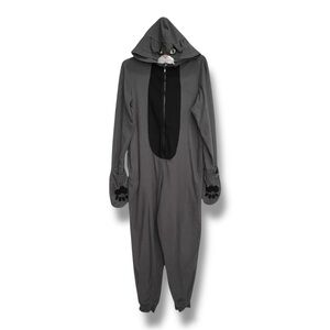 Xhilaration Gray Cat Hooded Plush Fleece One-Piece Pajama Costume Women’s Small